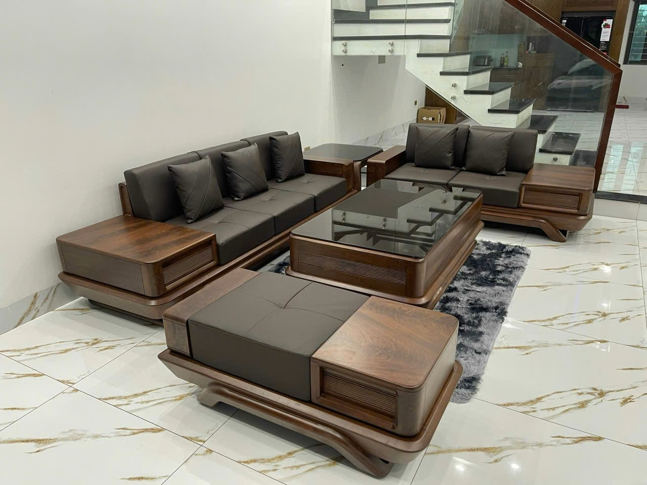 sofa gỗ óc chó 2024 new